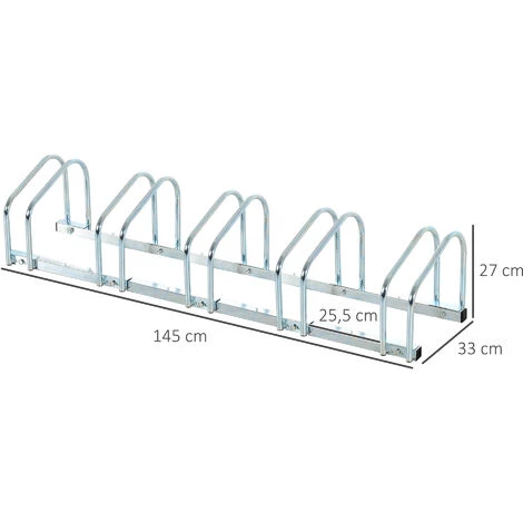 HOMCOM Râtelier Pour 5 Vélos Dim. 145L X 33l X 27H Cm Acier Galvanisé - Gris 5 HOMCOM Râtelier Pour 5 Vélos Dim. 145L X 33l X 27H Cm Acier Galvanisé - Gris – Image 3