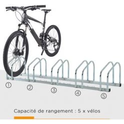 HOMCOM Râtelier Pour 5 Vélos Dim. 145L X 33l X 27H Cm Acier Galvanisé - Gris 10 HOMCOM Râtelier Pour 5 Vélos Dim. 145L X 33l X 27H Cm Acier Galvanisé - Gris -France HOMCOM Soldes 2022 69575200 4