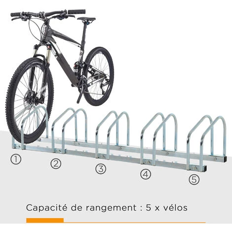 HOMCOM Râtelier Pour 5 Vélos Dim. 145L X 33l X 27H Cm Acier Galvanisé - Gris 6 HOMCOM Râtelier Pour 5 Vélos Dim. 145L X 33l X 27H Cm Acier Galvanisé - Gris – Image 4