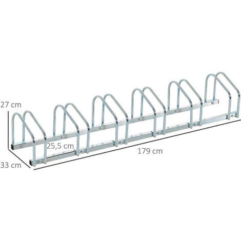 HOMCOM Râtelier Pour 6 Vélos Dim. 179L X 33l X 27H Cm Acier Galvanisé - Gris 5 HOMCOM Râtelier Pour 6 Vélos Dim. 179L X 33l X 27H Cm Acier Galvanisé - Gris – Image 3