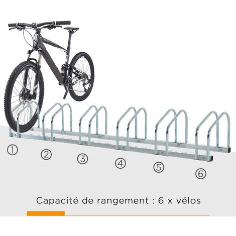 HOMCOM Râtelier Pour 6 Vélos Dim. 179L X 33l X 27H Cm Acier Galvanisé - Gris 7 HOMCOM Râtelier Pour 6 Vélos Dim. 179L X 33l X 27H Cm Acier Galvanisé - Gris – Image 5