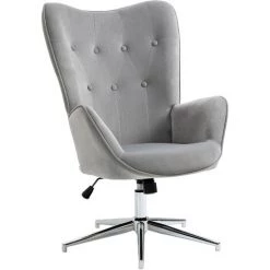 HOMCOM Fauteuil Design Chesterfield Effet Capitonné Hauteur Réglable Pivotant 360° Piètement Chromé Velours Gris - Gris