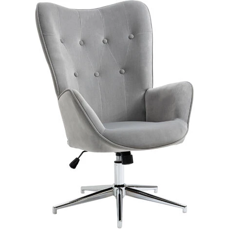 HOMCOM Fauteuil Design Chesterfield Effet Capitonné Hauteur Réglable Pivotant 360° Piètement Chromé Velours Gris - Gris 3 HOMCOM Fauteuil Design Chesterfield Effet Capitonné Hauteur Réglable Pivotant 360° Piètement Chromé Velours Gris - Gris