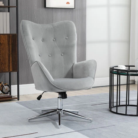 HOMCOM Fauteuil Design Chesterfield Effet Capitonné Hauteur Réglable Pivotant 360° Piètement Chromé Velours Gris - Gris 4 HOMCOM Fauteuil Design Chesterfield Effet Capitonné Hauteur Réglable Pivotant 360° Piètement Chromé Velours Gris - Gris – Image 2