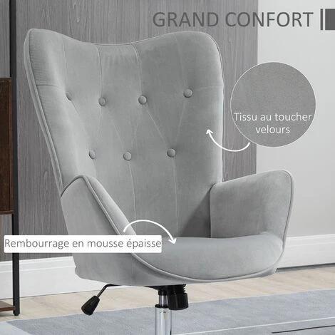 HOMCOM Fauteuil Design Chesterfield Effet Capitonné Hauteur Réglable Pivotant 360° Piètement Chromé Velours Gris - Gris 6 HOMCOM Fauteuil Design Chesterfield Effet Capitonné Hauteur Réglable Pivotant 360° Piètement Chromé Velours Gris - Gris – Image 4