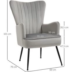 HOMCOM Fauteuil Design Néo-rétro Haut Dossier Strié à Oreilles Piètement Effilé Acier Noir Revêtement Tissu Aspect Velours Gris - Gris 9 HOMCOM Fauteuil Design Néo-rétro Haut Dossier Strié à Oreilles Piètement Effilé Acier Noir Revêtement Tissu Aspect Velours Gris - Gris -France HOMCOM Soldes 2022 69575210 3