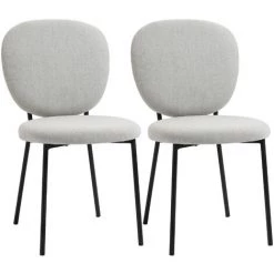 HOMCOM Lot De 2 Chaises Médaillon Style Néo-rétro Piètement Acier Noir Revêtement Tissu Aspect Lin Gris Clair - Gris