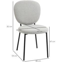 HOMCOM Lot De 2 Chaises Médaillon Style Néo-rétro Piètement Acier Noir Revêtement Tissu Aspect Lin Gris Clair - Gris -France HOMCOM Soldes 2022 69767313 3