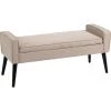 HOMCOM Banquette Coffre De Rangement 2 En 1 Style Contemporain Pieds Effilés Bois D'hévéa Noir Aspect Lin Beige - Beige