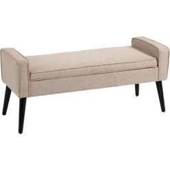HOMCOM Banquette Coffre De Rangement 2 En 1 Style Contemporain Pieds Effilés Bois D'hévéa Noir Aspect Lin Beige - Beige