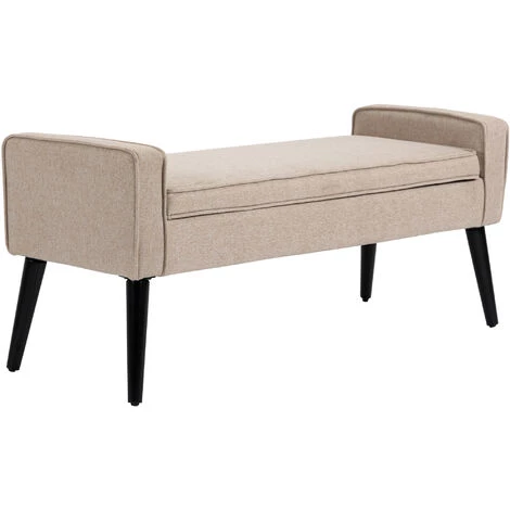 HOMCOM Banquette Coffre De Rangement 2 En 1 Style Contemporain Pieds Effilés Bois D'hévéa Noir Aspect Lin Beige - Beige 6 HOMCOM Banquette Coffre De Rangement 2 En 1 Style Contemporain Pieds Effilés Bois D'hévéa Noir Aspect Lin Beige - Beige – Image 4