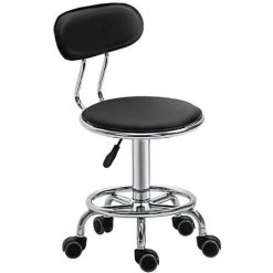 HOMCOM Tabouret De Massage Vintage - Tabouret De Travail Pivotant 360° - Hauteur Assise Réglable 43-59 Cm - Revêtement Synthétique Noir Métal Chromé - Noir