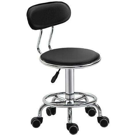HOMCOM Tabouret De Massage Vintage - Tabouret De Travail Pivotant 360° - Hauteur Assise Réglable 43-59 Cm - Revêtement Synthétique Noir Métal Chromé - Noir 3 HOMCOM Tabouret De Massage Vintage - Tabouret De Travail Pivotant 360° - Hauteur Assise Réglable 43-59 Cm - Revêtement Synthétique Noir Métal Chromé - Noir