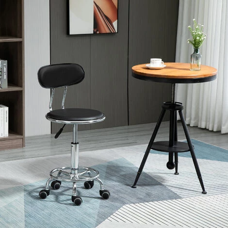 HOMCOM Tabouret De Massage Vintage - Tabouret De Travail Pivotant 360° - Hauteur Assise Réglable 43-59 Cm - Revêtement Synthétique Noir Métal Chromé - Noir 4 HOMCOM Tabouret De Massage Vintage - Tabouret De Travail Pivotant 360° - Hauteur Assise Réglable 43-59 Cm - Revêtement Synthétique Noir Métal Chromé - Noir – Image 2