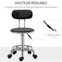 HOMCOM Tabouret De Massage Vintage - Tabouret De Travail Pivotant 360° - Hauteur Assise Réglable 43-59 Cm - Revêtement Synthétique Noir Métal Chromé - Noir 10 HOMCOM Tabouret De Massage Vintage - Tabouret De Travail Pivotant 360° - Hauteur Assise Réglable 43-59 Cm - Revêtement Synthétique Noir Métal Chromé - Noir -France HOMCOM Soldes 2022 69767315 4
