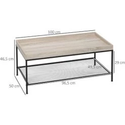 HOMCOM Table Basse Rectangulaire Style Campagne Chic Avec étagère Métal Maillé Noir MDF Aspect Chêne Clair - Beige -France HOMCOM Soldes 2022 69767319 3