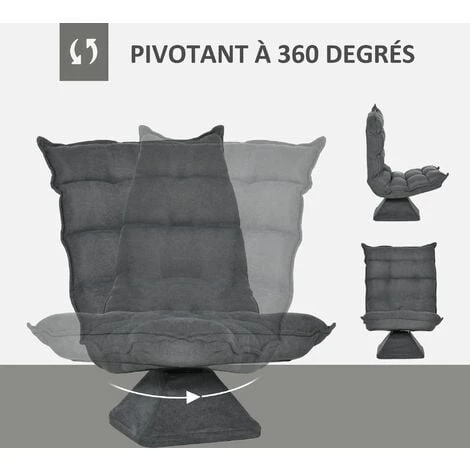 HOMCOM Fauteuil Relax Grand Confort Pivotant Inclinaison Réglable 5 Niv. épais Garnissage Mousse Haute Densité Tissu Velours Microfibre Gris - Gris 7 HOMCOM Fauteuil Relax Grand Confort Pivotant Inclinaison Réglable 5 Niv. épais Garnissage Mousse Haute Densité Tissu Velours Microfibre Gris - Gris â Image 5