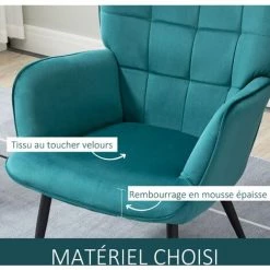 HOMCOM Fauteuil Design Néo-rétro Haut Dossier Effet Capitonné à Oreilles - Repose-pied Inclus - Piètement Effilé Acier Noir Tissu Aspect Velours Bleu Canard - Bleu 11 HOMCOM Fauteuil Design Néo-rétro Haut Dossier Effet Capitonné à Oreilles - Repose-pied Inclus - Piètement Effilé Acier Noir Tissu Aspect Velours Bleu Canard - Bleu -France HOMCOM Soldes 2022 69767404 5