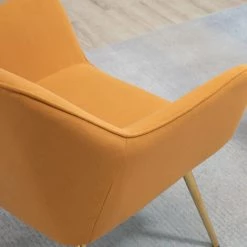 HOMCOM Fauteuil Style Art-déco Dossier Strié Accoudoirs Courbés Piètement Métal Doré Incliné Effilé Velours Moutarde Foncé - Moutarde -France HOMCOM Soldes 2022 69767405 5