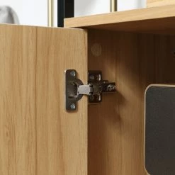 HOMCOM Buffet Meuble De Rangement 2 Portes Avec 2 étagères Plateau Verre Trempé Fumé Châssis Métal Noir MDF Aspect Bois Clair - Beige -France HOMCOM Soldes 2022 69767406 4