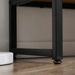 HOMCOM Buffet Meuble De Rangement 2 Portes Avec 2 étagères Plateau Verre Trempé Fumé Châssis Métal Noir MDF Aspect Bois Clair - Beige -France HOMCOM Soldes 2022 69767406 5