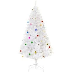 HOMCOM Sapin De Noël Artificiel Lumineux Blanc Dim. Ø 115 X 180H Cm 650 Branches 150 LED - Support Pied Pliable Métal PVC - Blanc