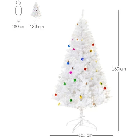 HOMCOM Sapin De Noël Artificiel Lumineux Blanc Dim. Ø 115 X 180H Cm 650 Branches 150 LED - Support Pied Pliable Métal PVC - Blanc 5 HOMCOM Sapin De Noël Artificiel Lumineux Blanc Dim. Ø 115 X 180H Cm 650 Branches 150 LED - Support Pied Pliable Métal PVC - Blanc – Image 3