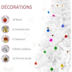 HOMCOM Sapin De Noël Artificiel Lumineux Blanc Dim. Ø 115 X 180H Cm 650 Branches 150 LED - Support Pied Pliable Métal PVC - Blanc 10 HOMCOM Sapin De Noël Artificiel Lumineux Blanc Dim. Ø 115 X 180H Cm 650 Branches 150 LED - Support Pied Pliable Métal PVC - Blanc -France HOMCOM Soldes 2022 70300251 4
