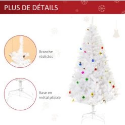 HOMCOM Sapin De Noël Artificiel Lumineux Blanc Dim. Ø 115 X 180H Cm 650 Branches 150 LED - Support Pied Pliable Métal PVC - Blanc 11 HOMCOM Sapin De Noël Artificiel Lumineux Blanc Dim. Ø 115 X 180H Cm 650 Branches 150 LED - Support Pied Pliable Métal PVC - Blanc -France HOMCOM Soldes 2022 70300251 5