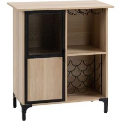 HOMCOM Meuble De Rangement Style Industriel Casier à Bouteilles Support Verres à Vin Placard étagère Acier Noir Aspect Chêne Clair - Beige -France HOMCOM Soldes 2022 70300255 4