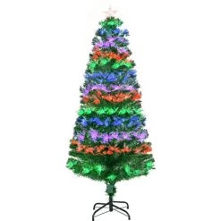 HOMCOM Sapin De Noël Artificiel Lumineux Fibre Optique LED Multimode Multicolore + Support Pied Ø 75 X 150H Cm 140 Branches étoile Sommet Brillante Vert - Vert
