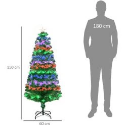 HOMCOM Sapin De Noël Artificiel Lumineux Fibre Optique LED Multimode Multicolore + Support Pied Ø 75 X 150H Cm 140 Branches étoile Sommet Brillante Vert - Vert -France HOMCOM Soldes 2022 70300258 3