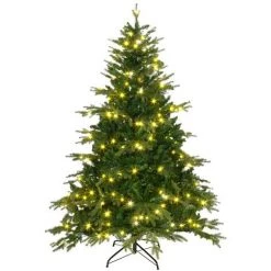 HOMCOM Sapin De Noël Artificiel Lumineux LED X 320 Blanc Chaud + Support Pied Ø 120 X 180H Cm 1705 Branches Vert - Vert