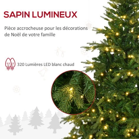 HOMCOM Sapin De Noël Artificiel Lumineux LED X 320 Blanc Chaud + Support Pied Ø 120 X 180H Cm 1705 Branches Vert - Vert 6 HOMCOM Sapin De Noël Artificiel Lumineux LED X 320 Blanc Chaud + Support Pied Ø 120 X 180H Cm 1705 Branches Vert - Vert – Image 4