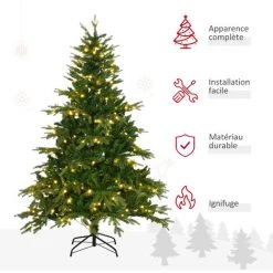 HOMCOM Sapin De Noël Artificiel Lumineux LED X 320 Blanc Chaud + Support Pied Ø 120 X 180H Cm 1705 Branches Vert - Vert 11 HOMCOM Sapin De Noël Artificiel Lumineux LED X 320 Blanc Chaud + Support Pied Ø 120 X 180H Cm 1705 Branches Vert - Vert -France HOMCOM Soldes 2022 70300261 5