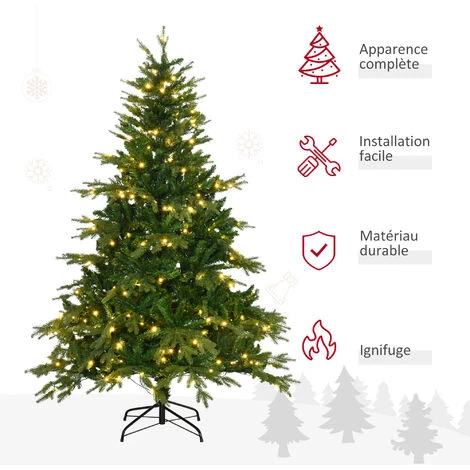 HOMCOM Sapin De Noël Artificiel Lumineux LED X 320 Blanc Chaud + Support Pied Ø 120 X 180H Cm 1705 Branches Vert - Vert 7 HOMCOM Sapin De Noël Artificiel Lumineux LED X 320 Blanc Chaud + Support Pied Ø 120 X 180H Cm 1705 Branches Vert - Vert – Image 5