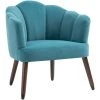 HOMCOM Fauteuil Design Coquillage Piètement Effilé Bois D'hévéa Dossier Enveloppant Strié Aspect Velours Bleu Canard - Bleu -France HOMCOM Soldes 2022 70300264 1