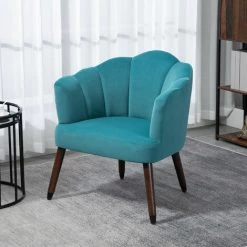 HOMCOM Fauteuil Design Coquillage Piètement Effilé Bois D'hévéa Dossier Enveloppant Strié Aspect Velours Bleu Canard - Bleu 10 HOMCOM Fauteuil Design Coquillage Piètement Effilé Bois D'hévéa Dossier Enveloppant Strié Aspect Velours Bleu Canard - Bleu -France HOMCOM Soldes 2022 70300264 4