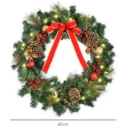HOMCOM Couronne De Noël Artificielle Lumineuse - Décoration De Noël LED - Ø 60 Cm 20 LED Blanc Chaud - Décoration Incluse - Vert -France HOMCOM Soldes 2022 70407353 3