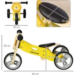 HOMCOM Tricycle Draisienne Enfant 2 En 1 - Selle Réglable - Roues EVA Texturées, Guidon Ergonomique, Poignée Transport - Panneaux Bois Jaune Tête Lion - Jaune 9 HOMCOM Tricycle Draisienne Enfant 2 En 1 - Selle Réglable - Roues EVA Texturées, Guidon Ergonomique, Poignée Transport - Panneaux Bois Jaune Tête Lion - Jaune -France HOMCOM Soldes 2022 70413006 3