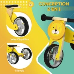 HOMCOM Tricycle Draisienne Enfant 2 En 1 - Selle Réglable - Roues EVA Texturées, Guidon Ergonomique, Poignée Transport - Panneaux Bois Jaune Tête Lion - Jaune 11 HOMCOM Tricycle Draisienne Enfant 2 En 1 - Selle Réglable - Roues EVA Texturées, Guidon Ergonomique, Poignée Transport - Panneaux Bois Jaune Tête Lion - Jaune -France HOMCOM Soldes 2022 70413006 5