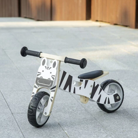 HOMCOM Tricycle Draisienne Enfant 2 En 1 - Selle Réglable - Roues EVA Texturées, Guidon Ergonomique, Poignée Transport - Panneaux Bois Motif Zèbre - Blanc 4 HOMCOM Tricycle Draisienne Enfant 2 En 1 - Selle Réglable - Roues EVA Texturées, Guidon Ergonomique, Poignée Transport - Panneaux Bois Motif Zèbre - Blanc – Image 2