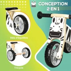 HOMCOM Tricycle Draisienne Enfant 2 En 1 - Selle Réglable - Roues EVA Texturées, Guidon Ergonomique, Poignée Transport - Panneaux Bois Motif Zèbre - Blanc 11 HOMCOM Tricycle Draisienne Enfant 2 En 1 - Selle Réglable - Roues EVA Texturées, Guidon Ergonomique, Poignée Transport - Panneaux Bois Motif Zèbre - Blanc -France HOMCOM Soldes 2022 70413007 5