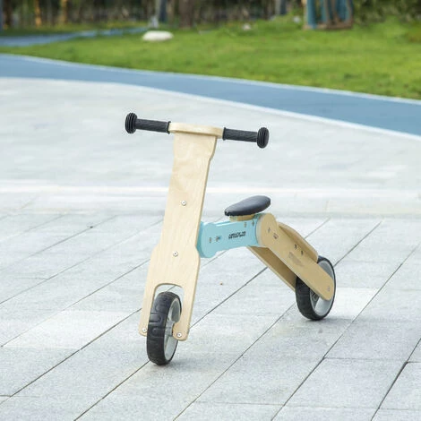 HOMCOM Draisienne Trottinette Enfant 2 En 1 - Roues EVA Texturées, Guidon Ergonomique, Marche-pied Antidérapant - Panneaux Bois Bleu Ciel - Bleu 4 HOMCOM Draisienne Trottinette Enfant 2 En 1 - Roues EVA Texturées, Guidon Ergonomique, Marche-pied Antidérapant - Panneaux Bois Bleu Ciel - Bleu – Image 2