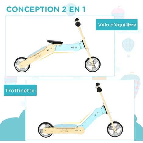 HOMCOM Draisienne Trottinette Enfant 2 En 1 - Roues EVA Texturées, Guidon Ergonomique, Marche-pied Antidérapant - Panneaux Bois Bleu Ciel - Bleu 7 HOMCOM Draisienne Trottinette Enfant 2 En 1 - Roues EVA Texturées, Guidon Ergonomique, Marche-pied Antidérapant - Panneaux Bois Bleu Ciel - Bleu – Image 5