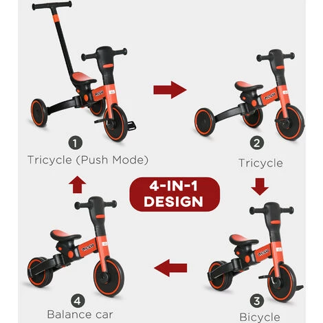 HOMCOM Tricycle Enfant évolutif 4 En 1 - Tricycle à Pousser, Tricycle Simple, Draisienne, Vélo - Canne Télescopique - Guidon Pliable - Alu. Rouge PP Noir - Rouge 7 HOMCOM Tricycle Enfant évolutif 4 En 1 - Tricycle à Pousser, Tricycle Simple, Draisienne, Vélo - Canne Télescopique - Guidon Pliable - Alu. Rouge PP Noir - Rouge – Image 5