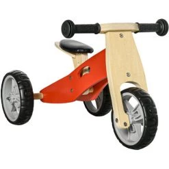 HOMCOM Tricycle Draisienne Enfant 2 En 1 - Selle Réglable - Roues EVA Texturées, Guidon Ergonomique, Poignée Transport - Panneaux Bois Rouge - Rouge