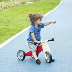 HOMCOM Tricycle Draisienne Enfant 2 En 1 - Selle Réglable - Roues EVA Texturées, Guidon Ergonomique, Poignée Transport - Panneaux Bois Rouge - Rouge -France HOMCOM Soldes 2022 70413010 4