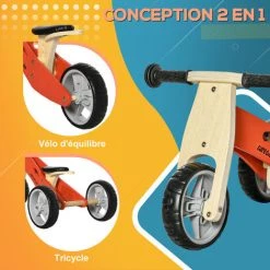 HOMCOM Tricycle Draisienne Enfant 2 En 1 - Selle Réglable - Roues EVA Texturées, Guidon Ergonomique, Poignée Transport - Panneaux Bois Rouge - Rouge -France HOMCOM Soldes 2022 70413010 5