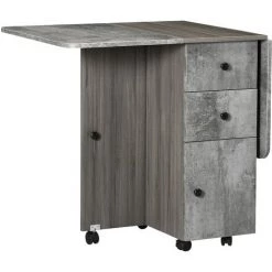 HOMCOM Table Pliable De Cuisine Salle à Manger - 2 Tiroirs, Placard, Niche - Panneaux Aspect Bois Béton Ciré Gris - Gris